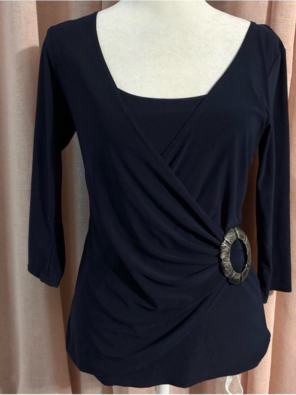 Y2k faux wrap style blouse sz small 3/4 sleeve